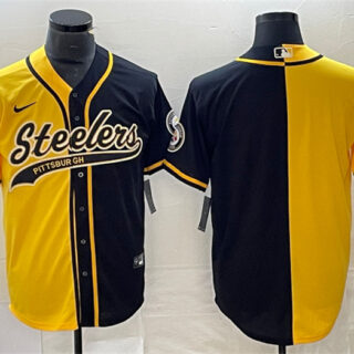 Men's Pittsburgh Steelers Blank Yellow Black Split Cool Base Stitched Baseball Jersey