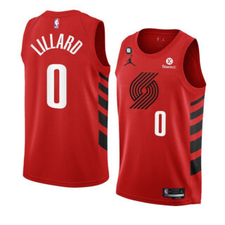 Men's Portland Trail Blazers #0 Damian Lillard 2022 23 Red Statement Edition With NO.6 Patch Swingman Stitched Jersey