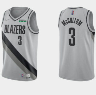 Men's Portland Trail Blazers #3 C.J. McCollum Grey Earned Edition Stitched Basketball Jersey