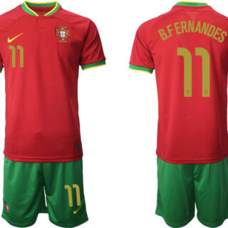 Men's Portugal #11 B.Fernandes Red Home Soccer Jersey Suit