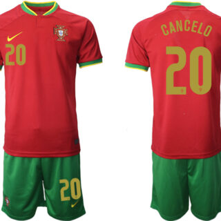 Men's Portugal #20 Cancelo Red Home Soccer Jersey Suit