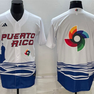 Men's Puerto Rico Baseball 2023 White World Baseball Big Logo Classic Replica Stitched JerseyS