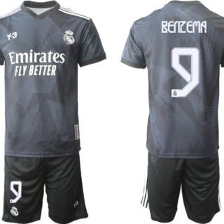 Men's Real Madrid #9 Karim Benzema 22 23 Black Soccer Jersey Suit