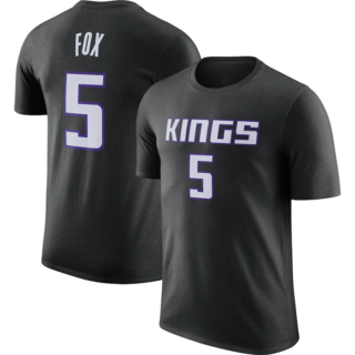 Men's Sacramento Kings #5 De'Aaron Fox Black 2022 23 Statement Edition Name & Number T-Shirt