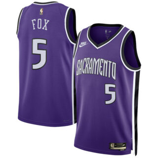 Men's Sacramento Kings #5 De'Aaron Fox Purple 2024 25 Classic Edition Swingman Stitched Basketball Jersey