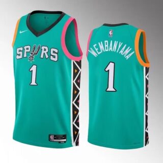 Men's San Antonio Spurs #1 Victor Wembanyama Teal 2022 23 City Edition Swingman Stitched Basketball Jersey