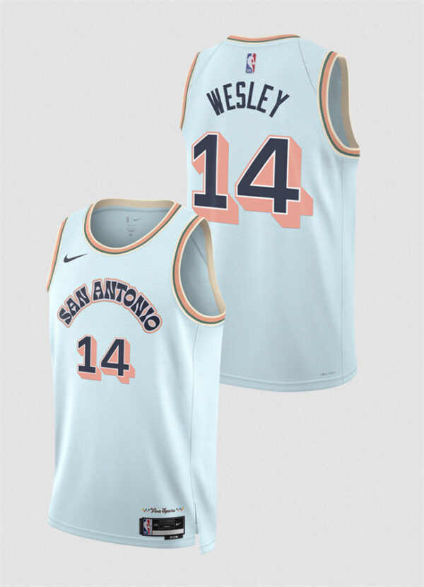 Men's San Antonio Spurs #14 Blake Wesley Light Blue 2024 25 City Edition Stitched Basketball Jersey