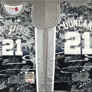 Men's San Antonio Spurs #21 Tim Duncan Black White Classics Swingman Stitched Jersey