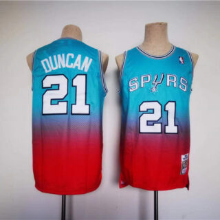 Men's San Antonio Spurs #21 Tim Duncan Blue Red Stitched Basketball Jersey