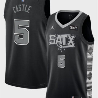 Men's San Antonio Spurs #5 Stephon Castle Black 2024 Draft Statement Edition Stitched Basketball Jersey