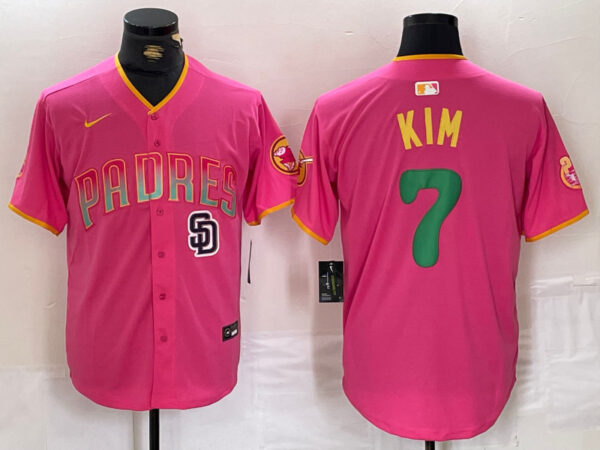 Men's San Diego Padres ##7 Ha-Seong Kim Pink Cool Base Stitched Baseball Jerseys