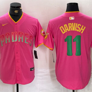 Men's San Diego Padres #11 Yu Darvish Pink Cool Base Stitched Baseball Jersey