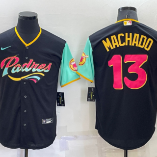 Men's San Diego Padres #13 Manny Machado 2022 Black City Connect Cool Base Stitched Jersey