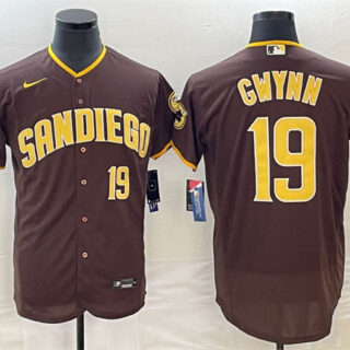 Men's San Diego Padres #19 Tony Gwynn Coffee Flex Base With Patch Stitched Jersey