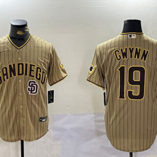 Men's San Diego Padres #19 Tony Gwynn Tan Cool Base Stitched Baseball Jerseys
