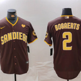 Men's San Diego Padres #2 Xander Bogaerts Brown With PS Patch Cool Base Stitched Baseball Jersey