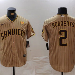 Men's San Diego Padres #2 Xander Bogaerts Tan With PS Patch Cool Base Stitched Baseball Jersey