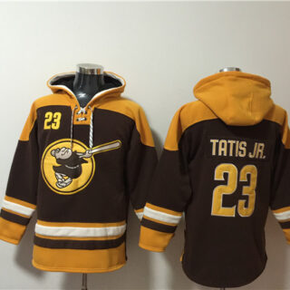 Men's San Diego Padres #23 Fernando Tatis Jr. Brown Gold Ageless Must-Have Lace-Up Pullover Hoodie