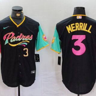 Men's San Diego Padres #3 Jackson Merrill Black City Connect Cool Base Stitched Baseball Jerseys
