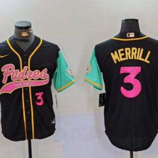 Men's San Diego Padres #3 Jackson Merrill Black Cool Base Stitched Baseball Jerseys