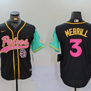 Men's San Diego Padres #3 Jackson Merrill Black Cool Base Stitched Baseball Jerseys