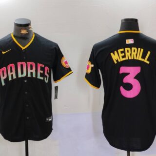 Men's San Diego Padres #3 Jackson Merrill Black Cool Base Stitched Baseball Jerseys