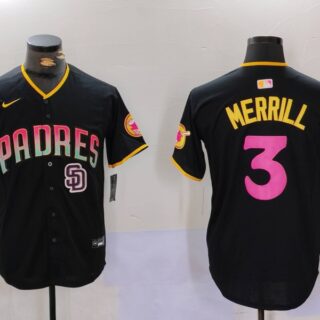 Men's San Diego Padres #3 Jackson Merrill Black Cool Base Stitched Baseball Jerseys