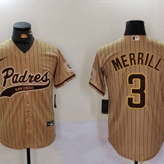 Men's San Diego Padres #3 Jackson Merrill Brown Cool Base Stitched Baseball Jerseys
