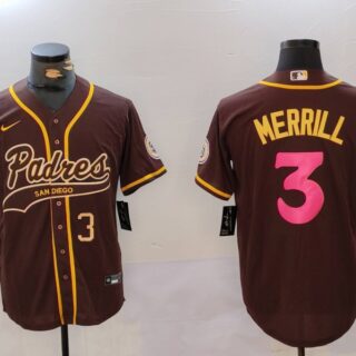Men's San Diego Padres #3 Jackson Merrill Brown Cool Base Stitched Baseball Jerseys