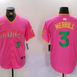 Men's San Diego Padres #3 Jackson Merrill Red Cool Base Stitched Baseball Jerseys