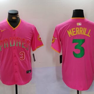 Men's San Diego Padres #3 Jackson Merrill Red Cool Base Stitched Baseball Jerseys