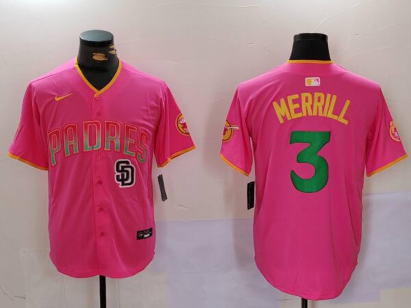 Men's San Diego Padres #3 Jackson Merrill Red Cool Base Stitched Baseball Jerseys