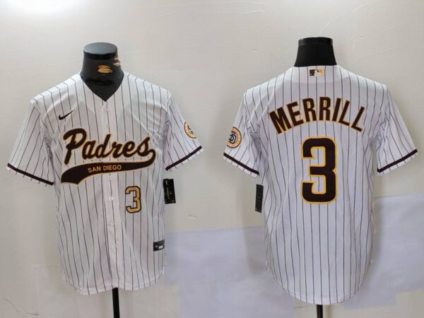 Men's San Diego Padres #3 Jackson Merrill white Cool Base Stitched Baseball Jerseys