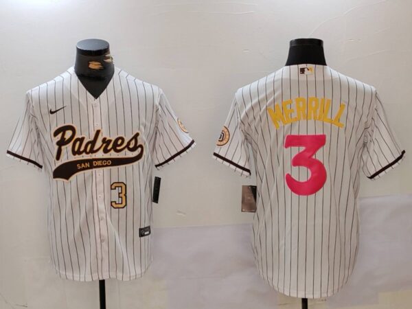 Men's San Diego Padres #3 Jackson Merrill white Cool Base Stitched Baseball Jerseys