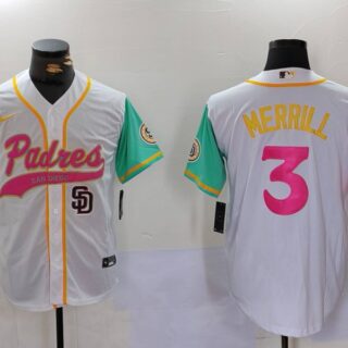 Men's San Diego Padres #3 Jackson Merrill white Cool Base Stitched Baseball Jerseys