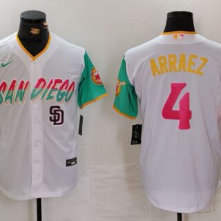 Men's San Diego Padres #4 Luis Arraez White City Connect Cool Base Stitched Baseball Jerseys