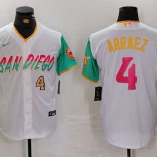 Men's San Diego Padres #4 Luis Arraez White City Connect Cool Base Stitched Baseball Jerseys