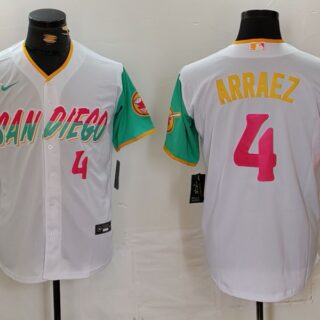 Men's San Diego Padres #4 Luis Arraez White City Connect Cool Base Stitched Baseball Jerseys