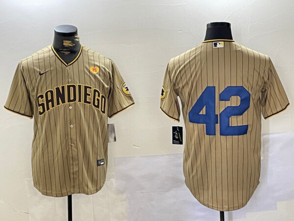 Men's San Diego Padres #42 Jackie Robinson Tan Cool Base Stitched Baseball Jerseys