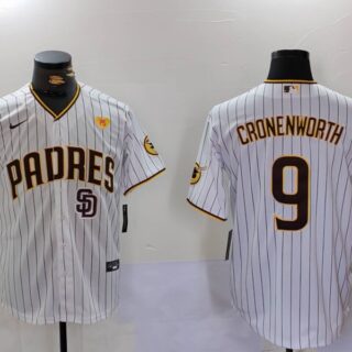 Men's San Diego Padres #9 Jake Cronenworth White With PS Patch Cool Base Stitched Baseball Jersey
