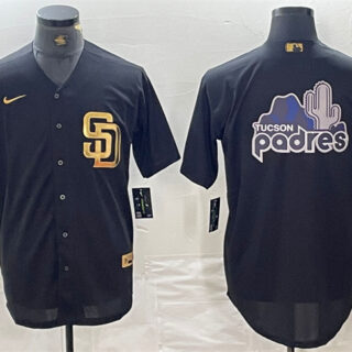 Men's San Diego Padres Black Team Big Logo Cool Base Stitched Baseball Jersey 1