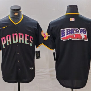 Men's San Diego Padres Black Team Big Logo Cool Base Stitched Baseball Jerseys