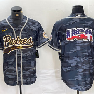 Men's San Diego Padres Gray Camo Team Big Logo Cool Base Stitched Baseball Jersey