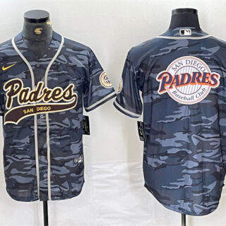 Men's San Diego Padres Gray Camo Team Big Logo Cool Base Stitched Baseball Jersey