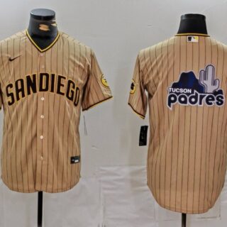 Men's San Diego Padres Tan Team Big Logo Cool Base Stitched Baseball Jersey