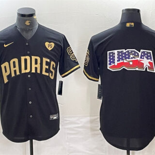 Men's San Diego Padres Team Big Logo Black Gold With Patch Cool Base Stitched Baseball Jerseys