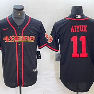 Men's San Francisco 49ers #11 Brandon Aiyuk Black With Patch Cool Base Stitched Baseball Jersey