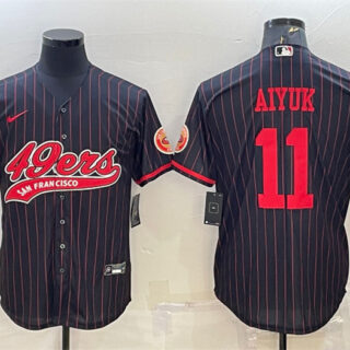 Men's San Francisco 49ers #11 Brandon Aiyuk Black With Patch Cool Base Stitched Baseball Jersey