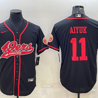 Men's San Francisco 49ers #11 Brandon Aiyuk Black With Patch Cool Base Stitched Baseball JerseyS