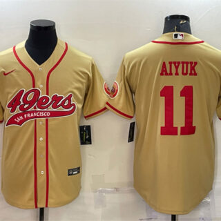 Men's San Francisco 49ers #11 Brandon Aiyuk Gold With Patch Cool Base Stitched Baseball Jersey